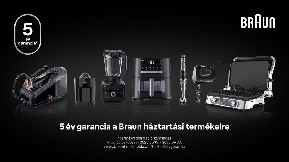 Braun háztartási kisgépekre 5 év garanciát biztosítunk